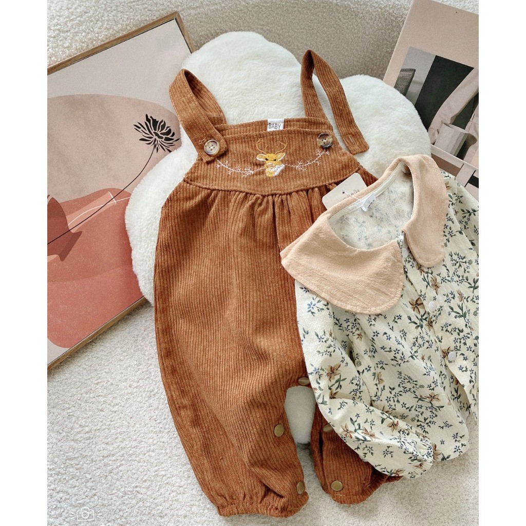 Set yếm bé gái, nhung tăm kèm áo sơ mi cho bé gái từ 5-12kg BÌNH MINH SHOP