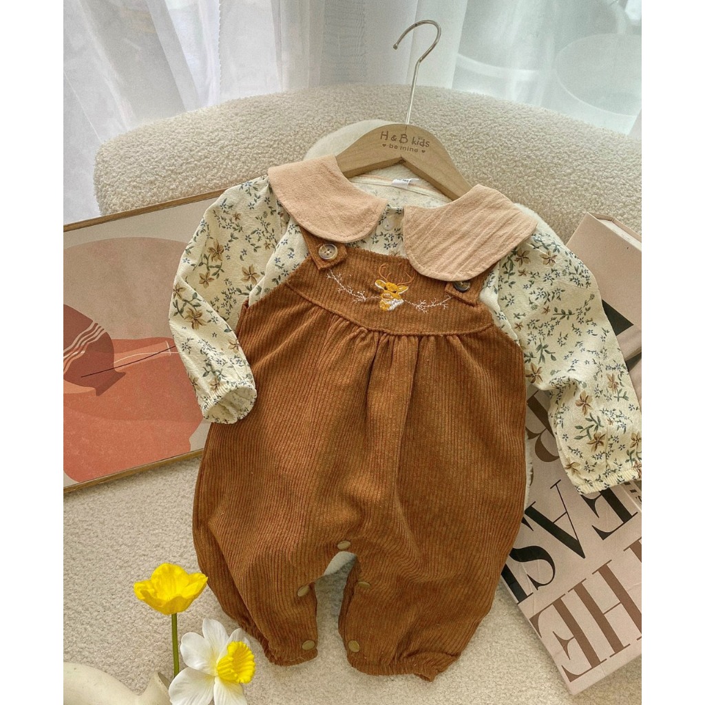 Set yếm bé gái, nhung tăm kèm áo sơ mi cho bé gái từ 5-12kg BÌNH MINH SHOP