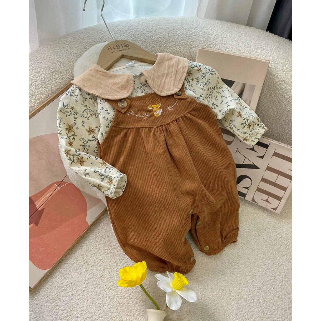 Set yếm bé gái, nhung tăm kèm áo sơ mi cho bé gái từ 5-12kg BÌNH MINH SHOP