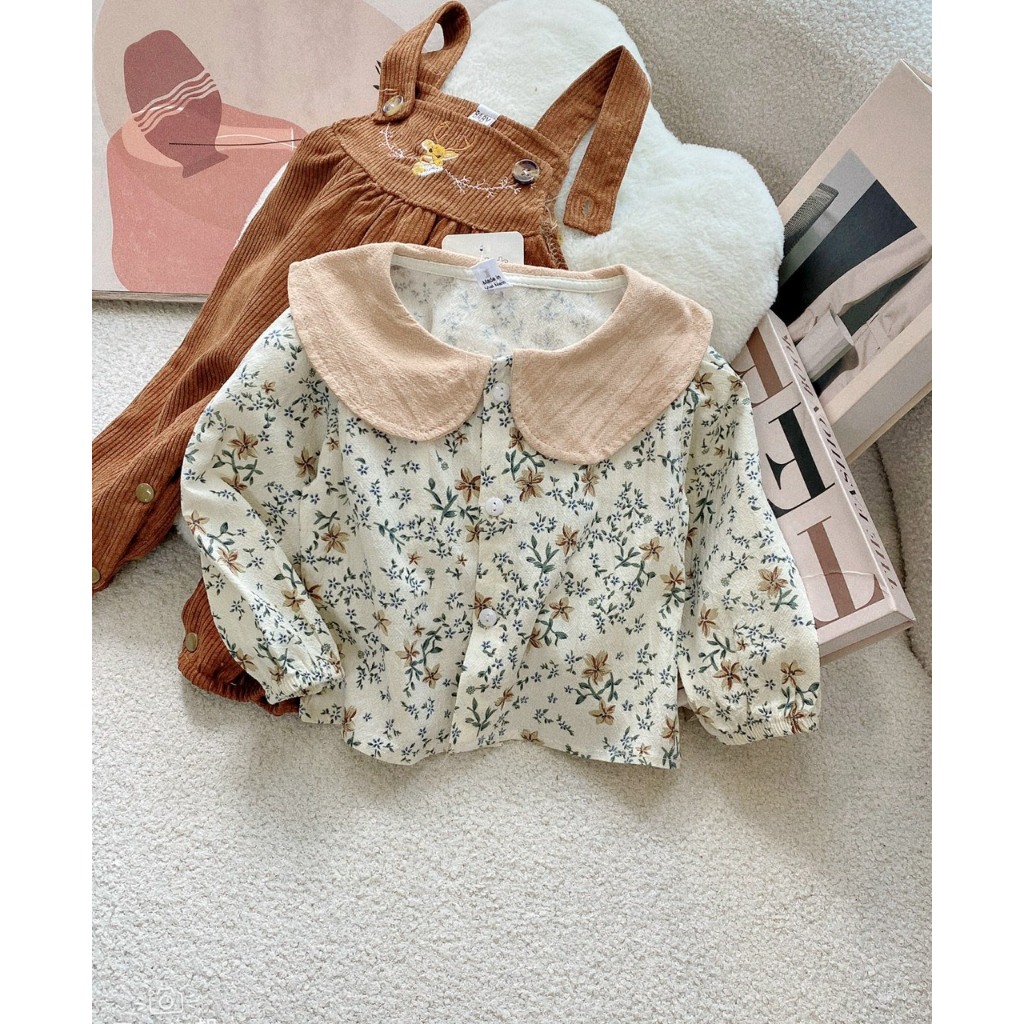 Set yếm bé gái, nhung tăm kèm áo sơ mi cho bé gái từ 5-12kg BÌNH MINH SHOP