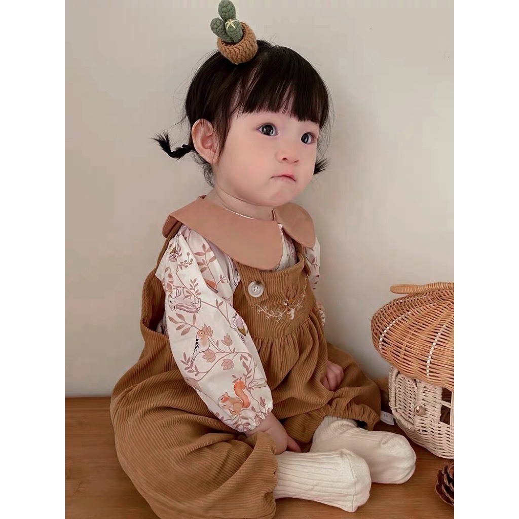 Set yếm bé gái, nhung tăm kèm áo sơ mi cho bé gái từ 5-12kg BÌNH MINH SHOP