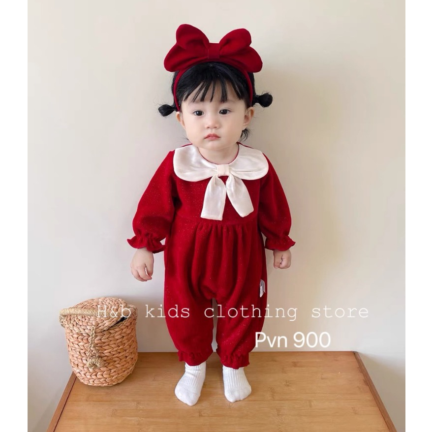 Body cho bé gái, nhung kim tuyến màu đỏ có nơ xinh xắn cho bé gái 5-12kg BÌNH MINH SHOP