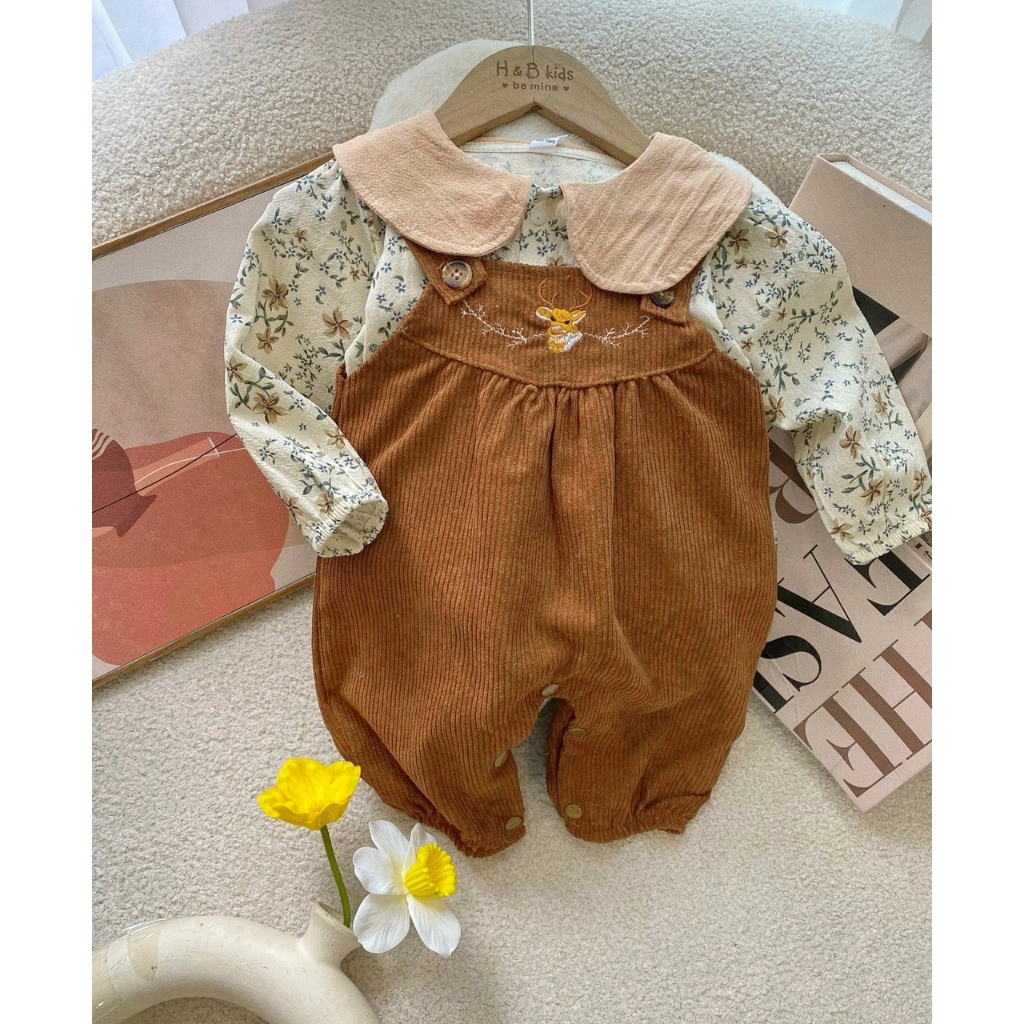 Set yếm bé gái, nhung tăm kèm áo sơ mi cho bé gái từ 5-12kg BÌNH MINH SHOP