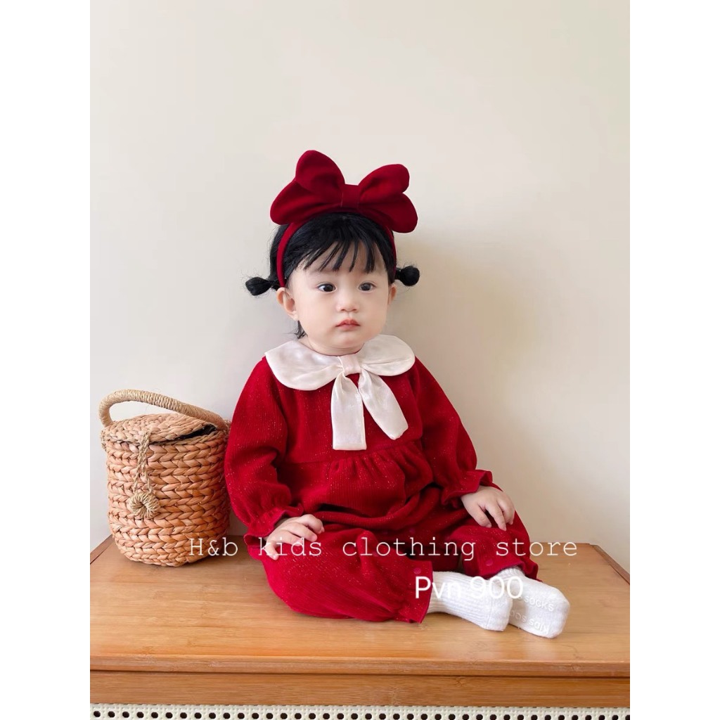 Body cho bé gái, nhung kim tuyến màu đỏ có nơ xinh xắn cho bé gái 5-12kg BÌNH MINH SHOP