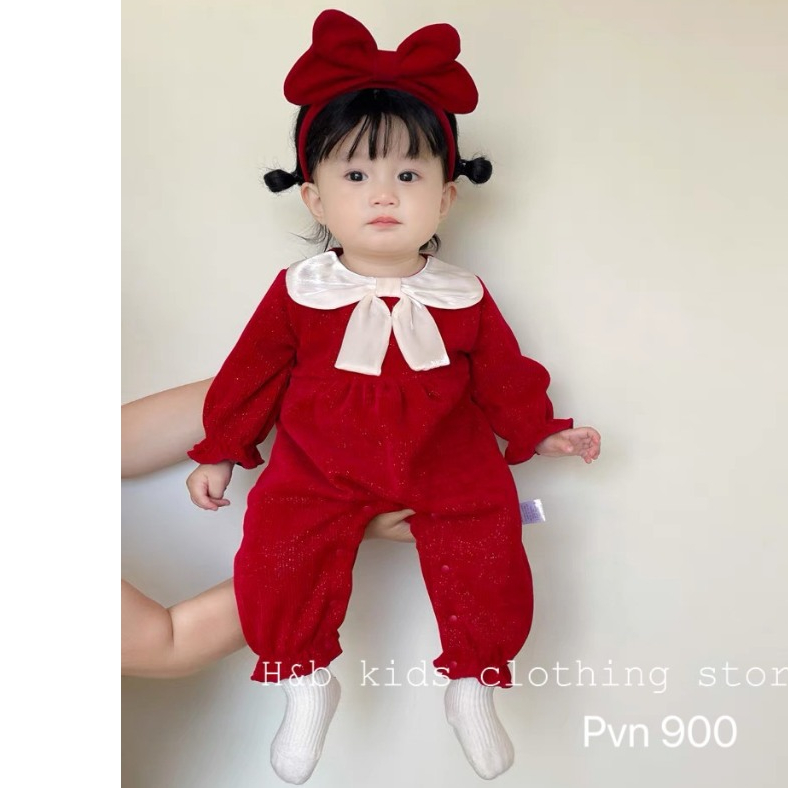 Body cho bé gái, nhung kim tuyến màu đỏ có nơ xinh xắn cho bé gái 5-12kg BÌNH MINH SHOP
