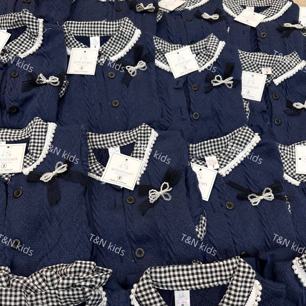 Set bé gái, set len xanh đính ngọc kèm chân váy xòe cho bé gái 12-30kg BÌNH MINH SHOP