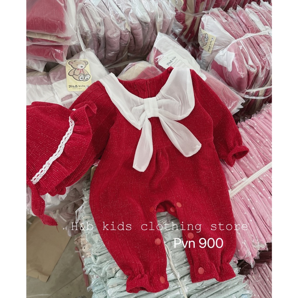Body cho bé gái, nhung kim tuyến màu đỏ có nơ xinh xắn cho bé gái 5-12kg BÌNH MINH SHOP