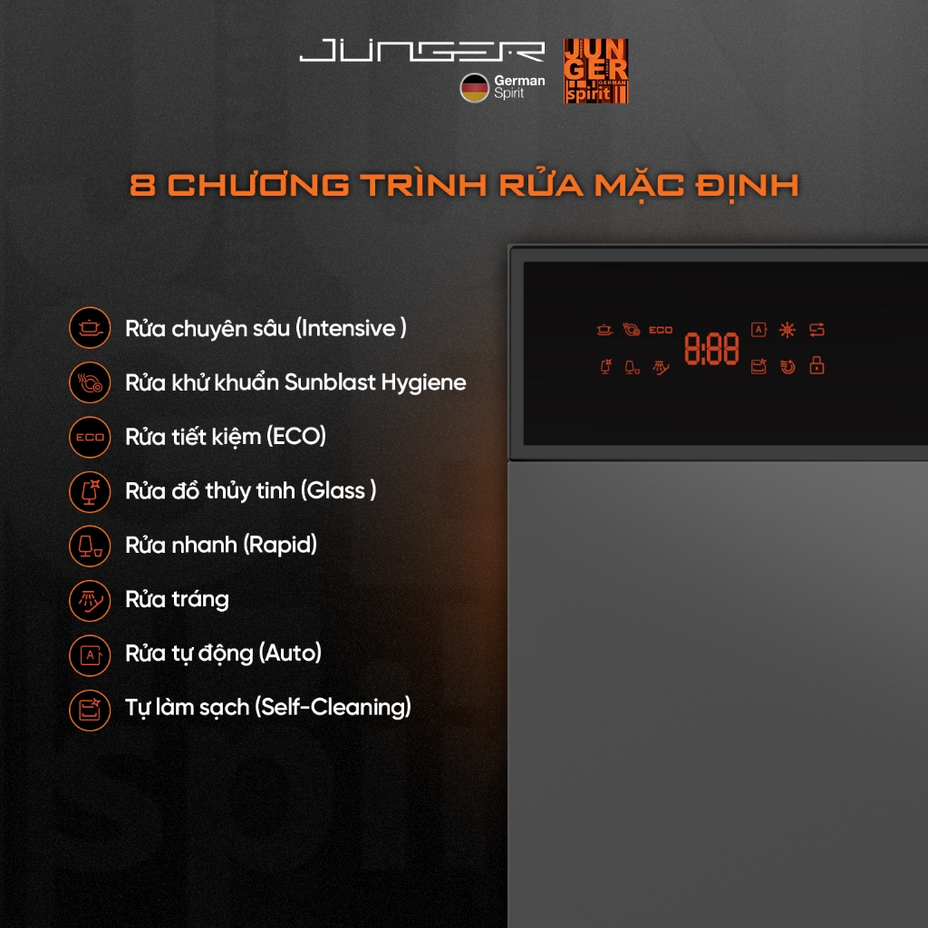 Máy rửa bát Junger DWJ-103 Dung tích 10 bộ Sấy khô Diệt khuẩn UV Hàng Chính Hãng Bảo Hành 24 Tháng