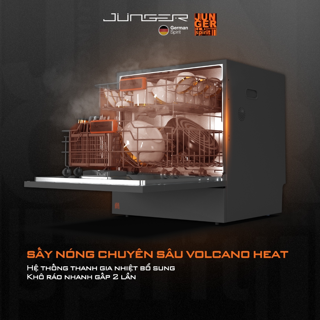 Máy rửa bát Junger DWJ-103 Dung tích 10 bộ Sấy khô Diệt khuẩn UV Hàng Chính Hãng Bảo Hành 24 Tháng