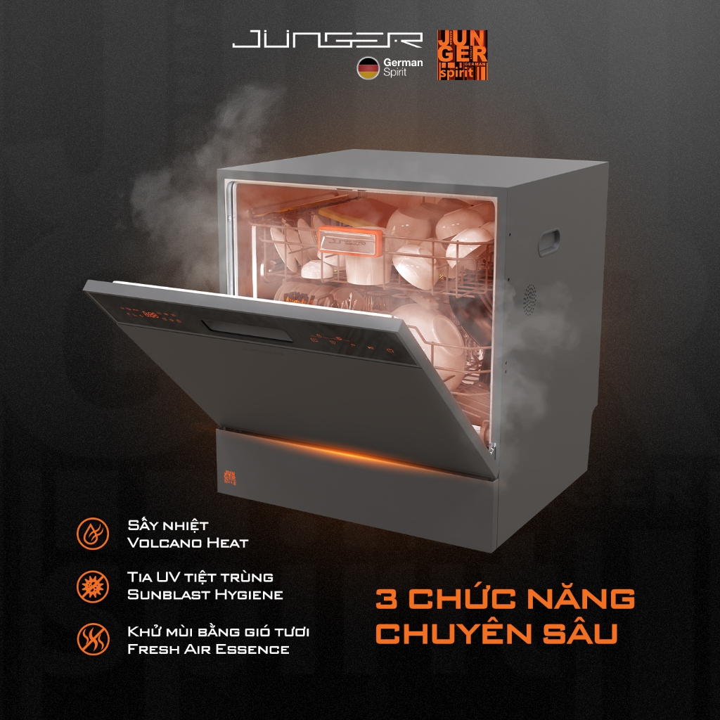 Máy rửa bát Junger DWJ-103 Dung tích 10 bộ Sấy khô Diệt khuẩn UV Hàng Chính Hãng Bảo Hành 24 Tháng