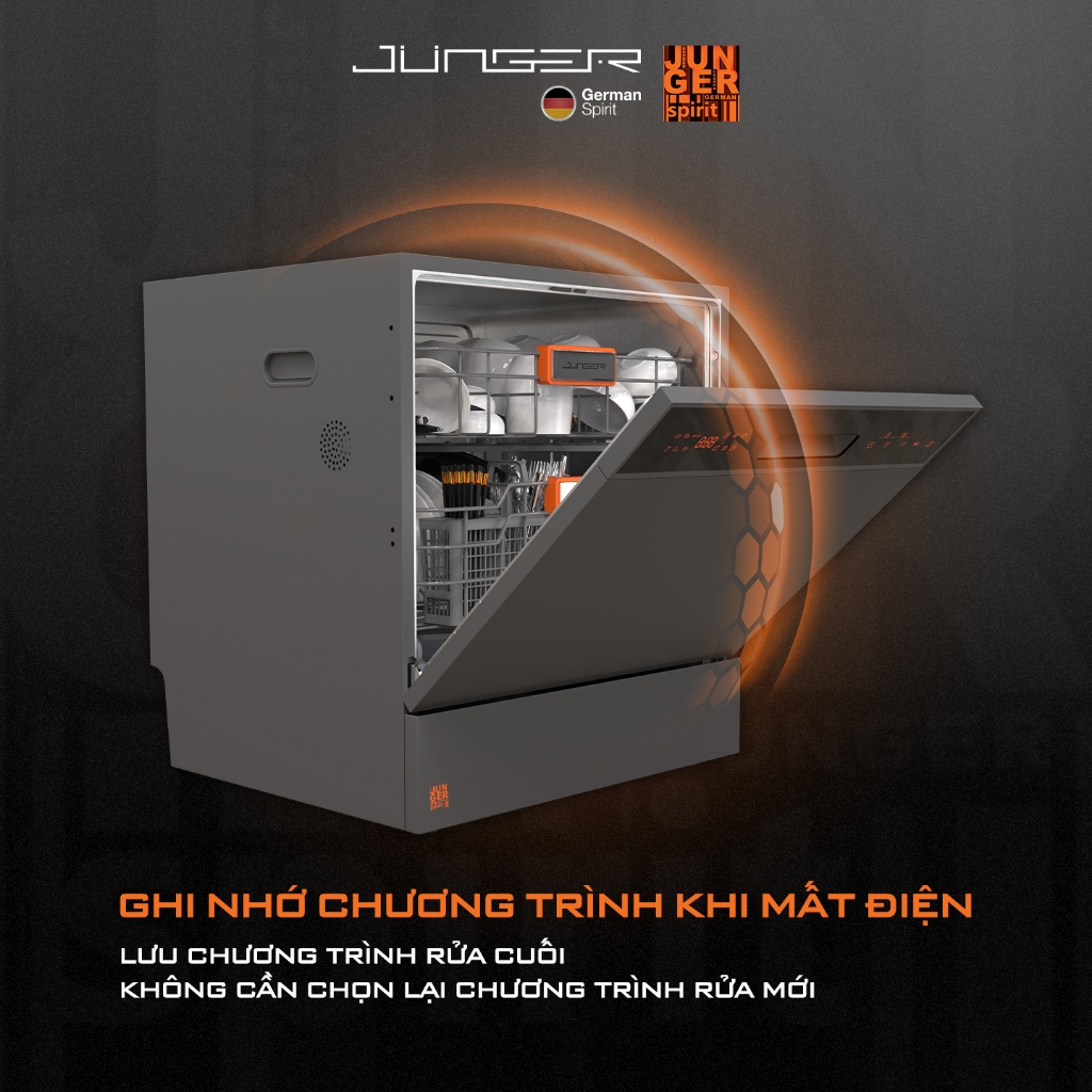 Máy rửa bát Junger DWJ-103 Dung tích 10 bộ Sấy khô Diệt khuẩn UV Hàng Chính Hãng Bảo Hành 24 Tháng