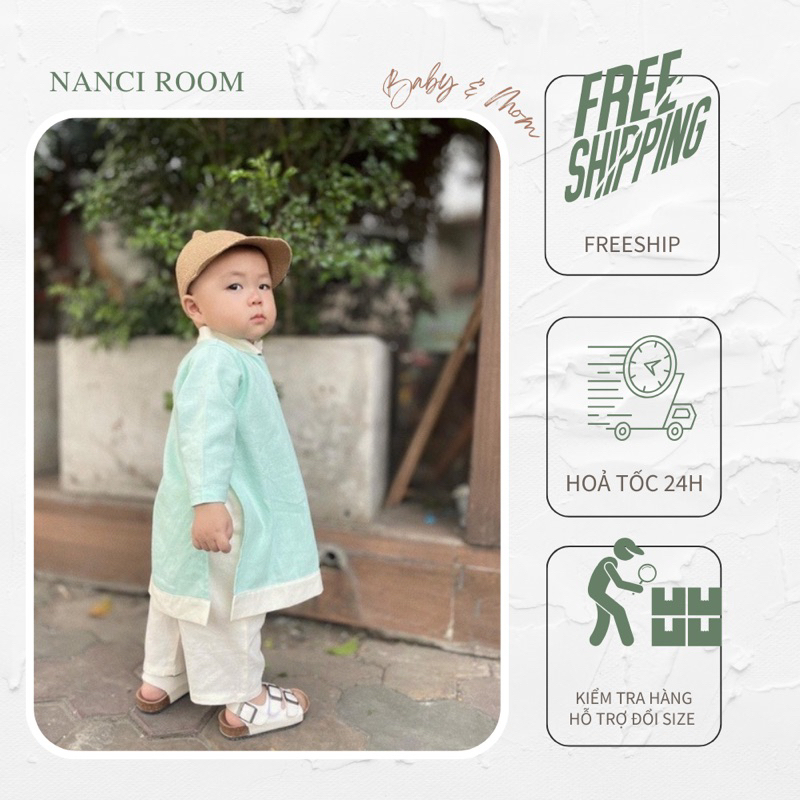Áo dài em bé Màu mint cổ cách điệu | hàng thiết kế Nanci room