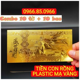 Combo 10 tờ tiền lì xì tết con rồng plastic mạc vàng macao tặng kèm bao lì xì