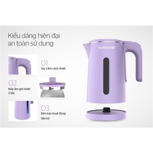 Ấm đun siêu tốc inox 2 lớp Sunhouse 1.8 lít SHD1368KB