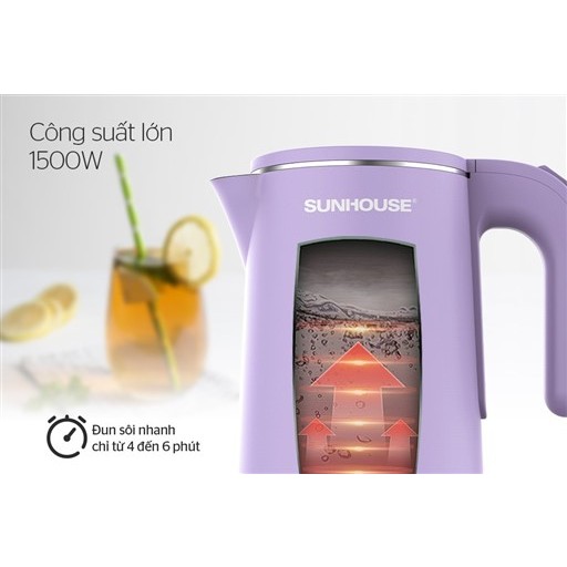 Ấm đun siêu tốc inox 2 lớp Sunhouse 1.8 lít SHD1368KB