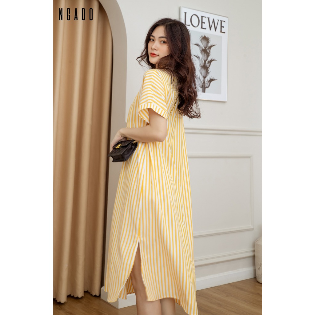 Đầm sơ mi sọc vàng NGADO