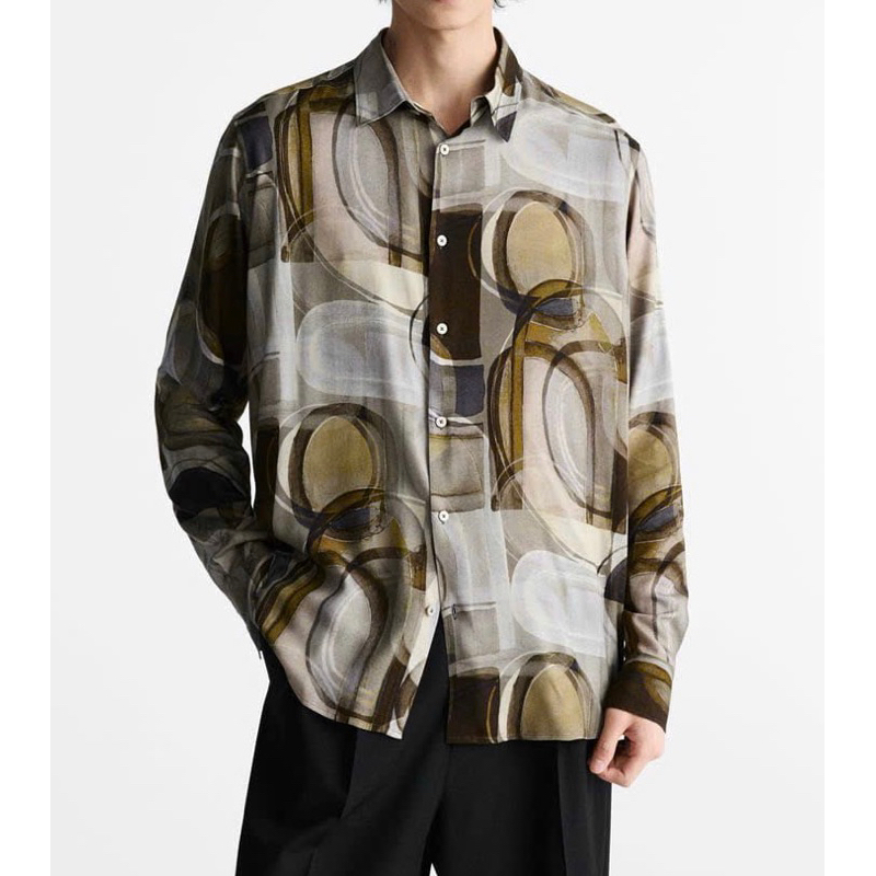 Áo sơ mi nam dài tay Zara authentic ABSTRACT PRINT size M