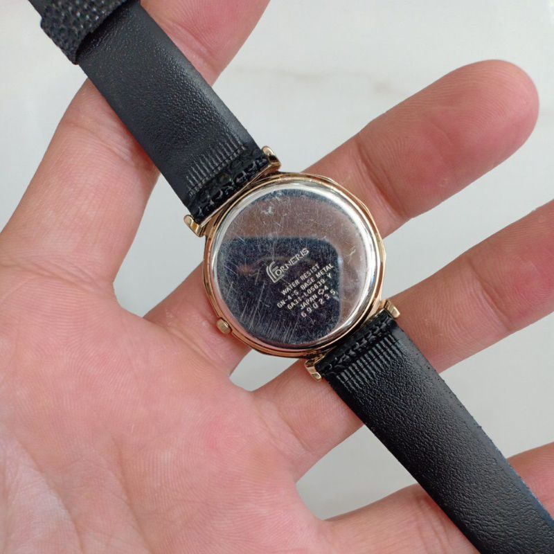 Đồng hồ nam nữ si nhật dây da ép hiệu FORNERIS PARIS mạ vàng độ mới cao 90%