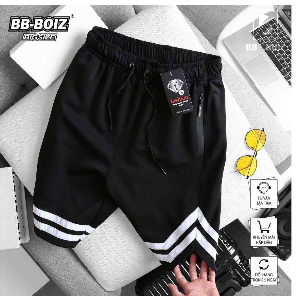BIGSIZE - Quần short thun BB - Boiz nam bigsize 80kg - 130kg - viền chân
