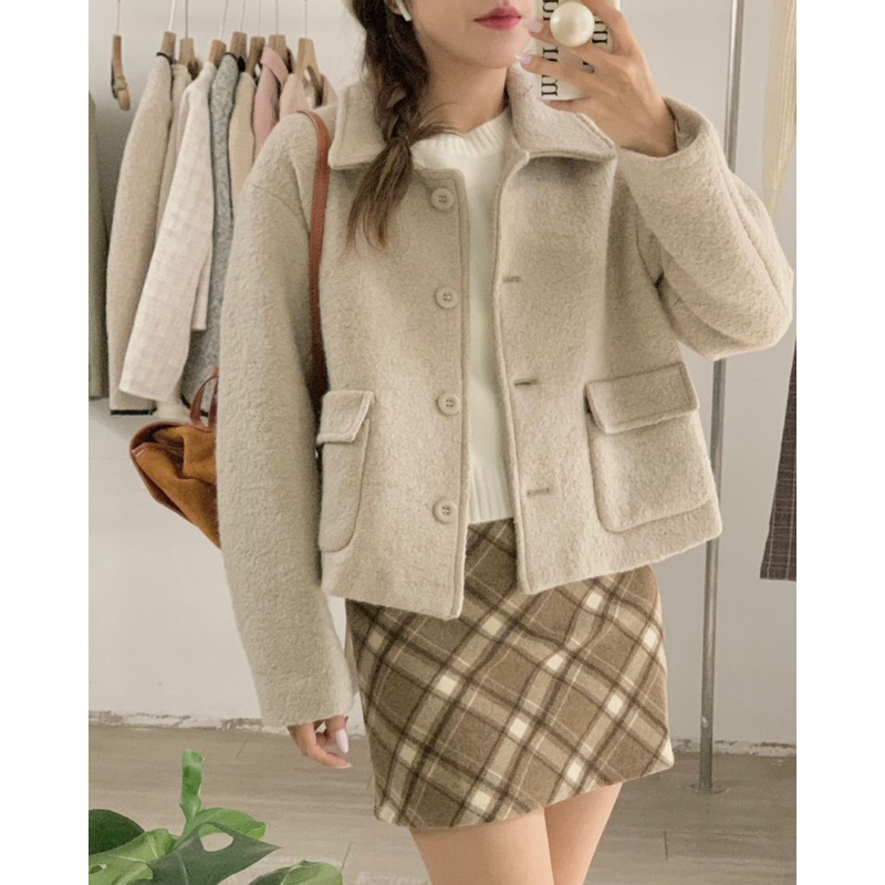 KAYY. Áo khoác dạ lông 2 túi _ K2393