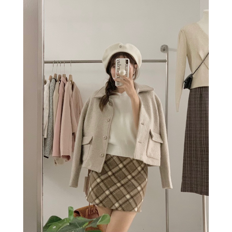 KAYY. Áo khoác dạ lông 2 túi _ K2393