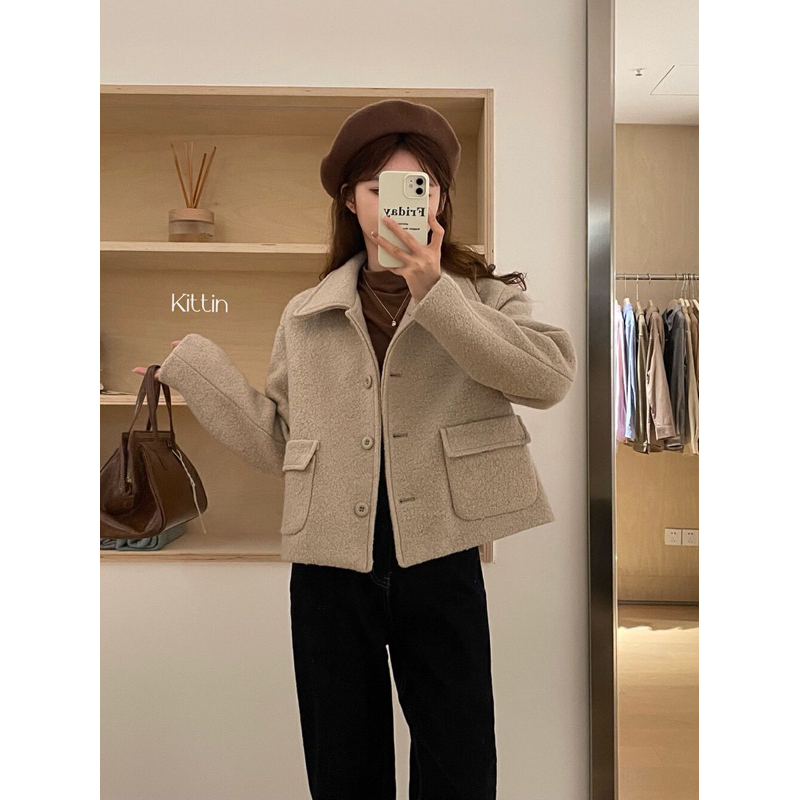 KAYY. Áo khoác dạ lông 2 túi _ K2393