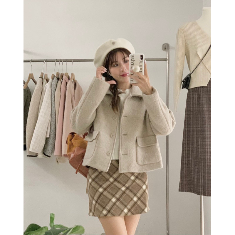 KAYY. Áo khoác dạ lông 2 túi _ K2393