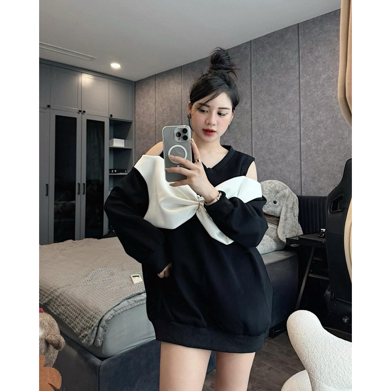 Áo Nỉ Xốp Phối Nơ Hàng QCCC