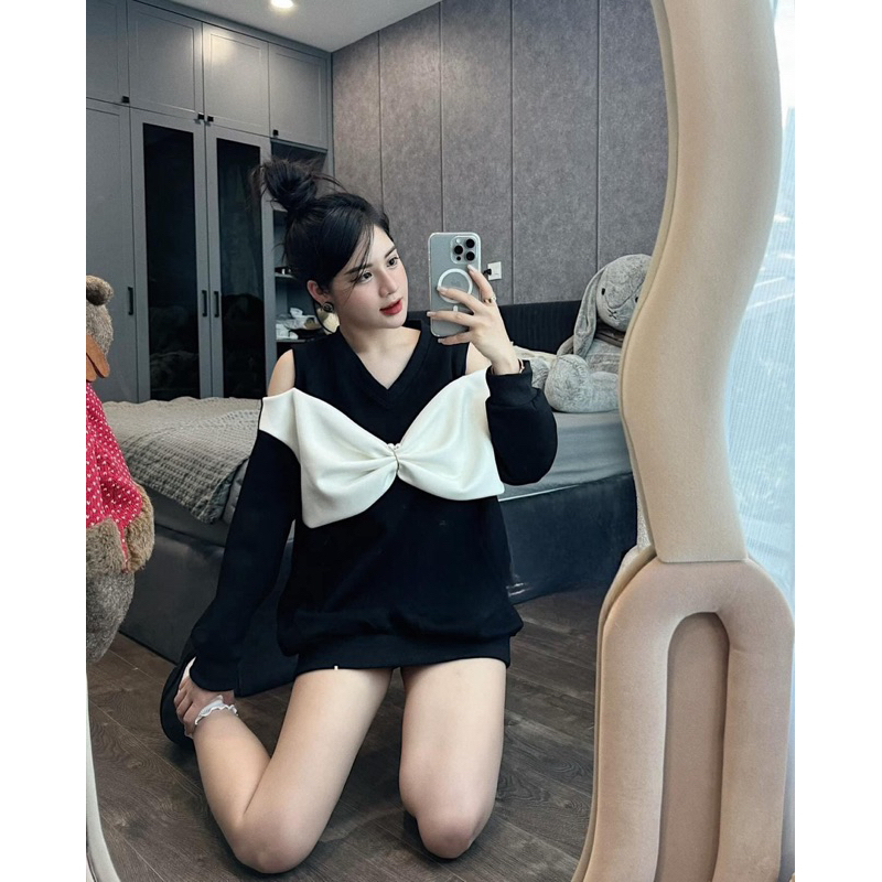 Áo Nỉ Xốp Phối Nơ Hàng QCCC