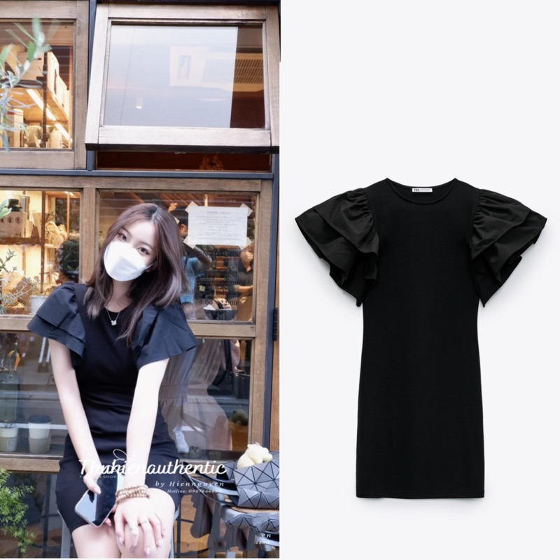 Váy body đen cotton dày dặn tay bèo lớn mã code: 5644/358 ZARA chính hãng(kèm ảnh thật)