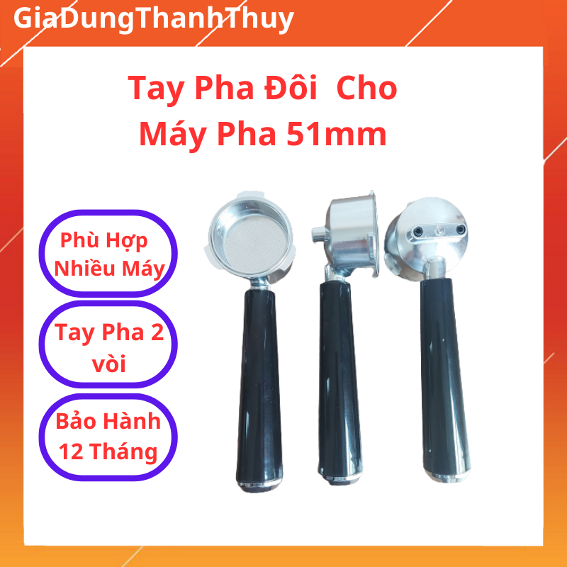 Tay Cầm Thay Thế Máy Pha Cà Phê, Tay Cầm 2 Vòi Máy Pha Cafe 51mm