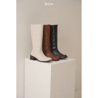 Boot cao mũi tròn, da trơn, viền chỉ da nổi, đế gỗ cao 5cm - 061023007