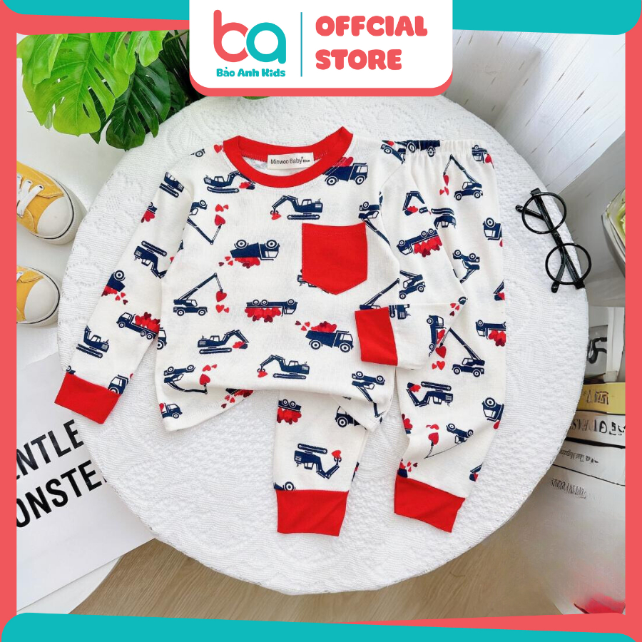 Bộ dài tay thu đông bé trai bé gái Minkymom chính hãng set quần áo trẻ em cotton thun lạnh Cổ trụ cho bé 1 2 3 4 5 tuổi
