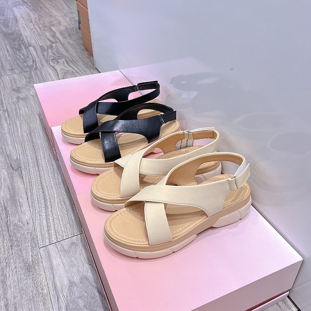 GIÀY SANDAL QUAI CHÉO ĐẾ BẰNG CAO 3CM ĐẾ KHÁNG NƯỚC C162 HACHI SHOES