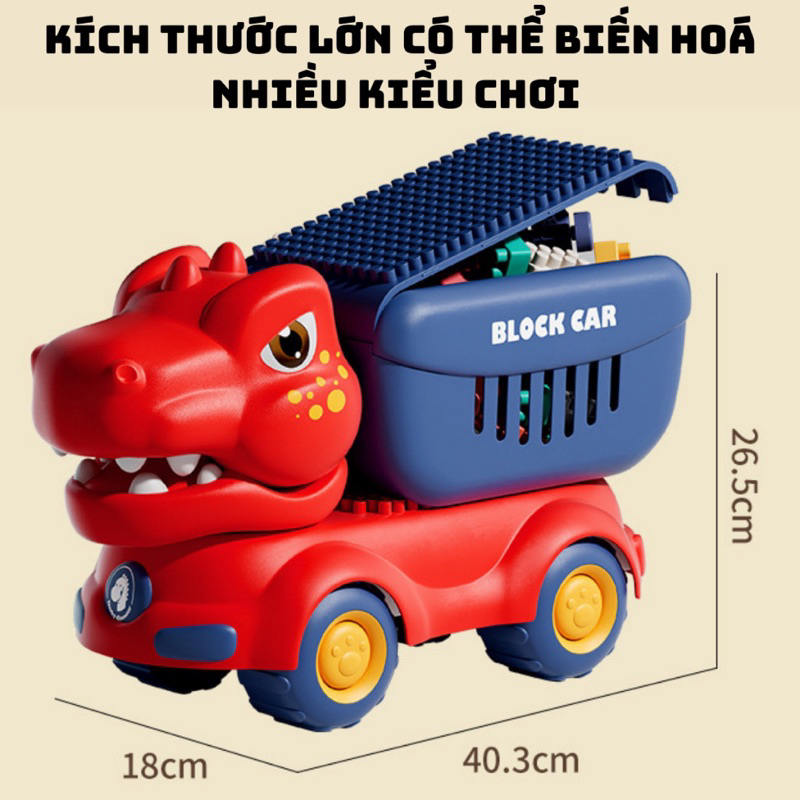 Xe ô tô đồ chơi mô hình cỡ lớn hình khủng long, vịt, máy xúc 2 trong 1 gồm 124 chi tiết xếp hình cho bé