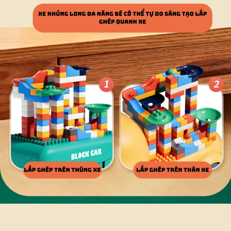 Xe ô tô đồ chơi mô hình cỡ lớn hình khủng long, vịt, máy xúc 2 trong 1 gồm 124 chi tiết xếp hình cho bé