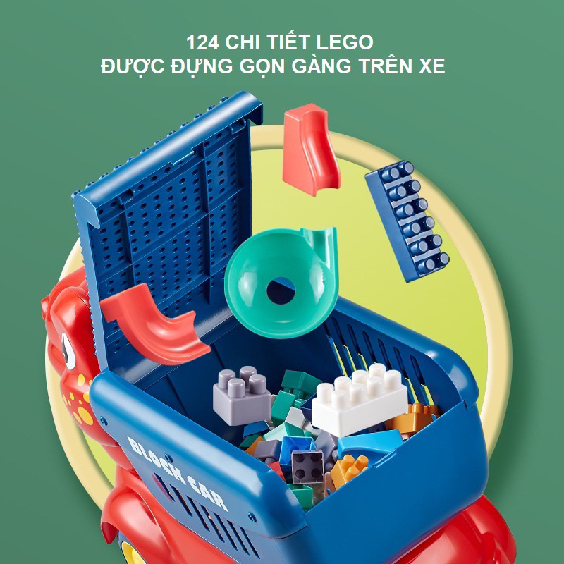 Xe ô tô đồ chơi mô hình cỡ lớn hình khủng long, vịt, máy xúc 2 trong 1 gồm 124 chi tiết xếp hình cho bé