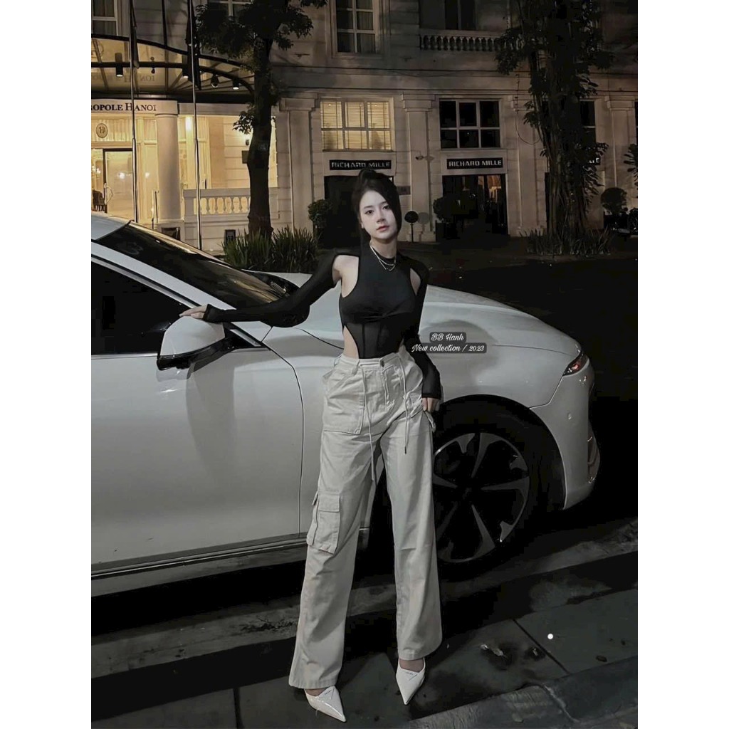 Áo thun bodysuit tay dài khoét vai kiểu