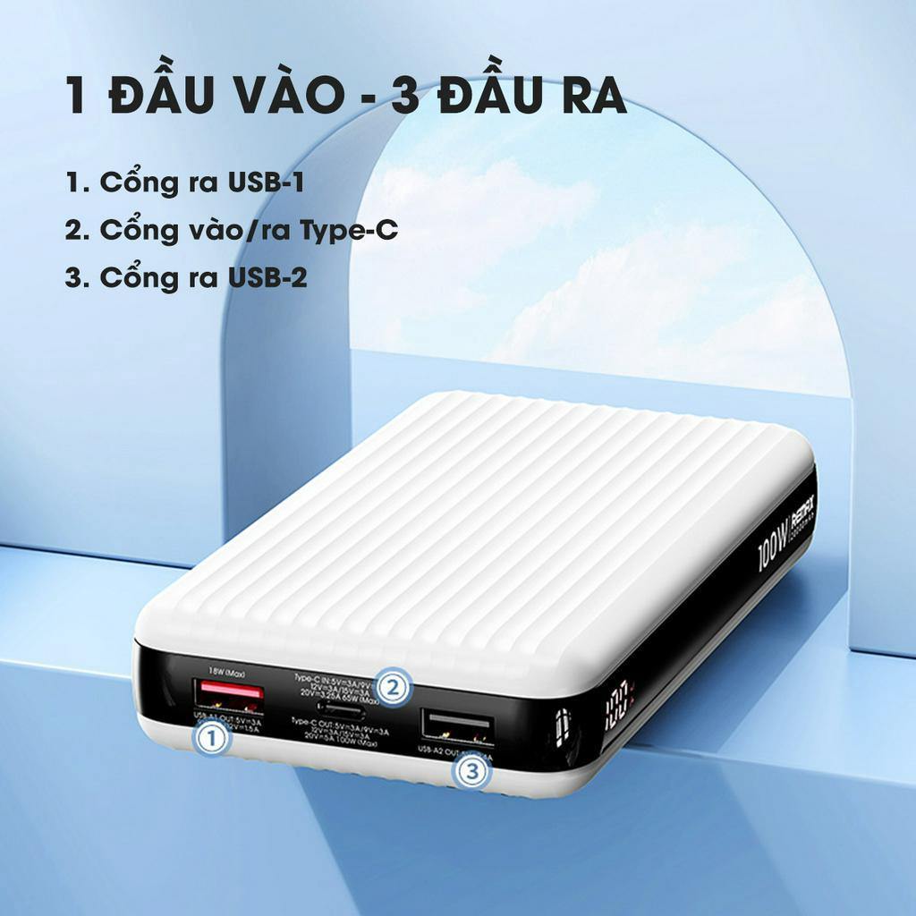 Pin Sạc Dự Phòng Remax RPP-508 20000mAh TypeC Output 100W / Input 65W và QC3.0 18W - Sạc Nhanh Cho Laptop - Chính Hãng