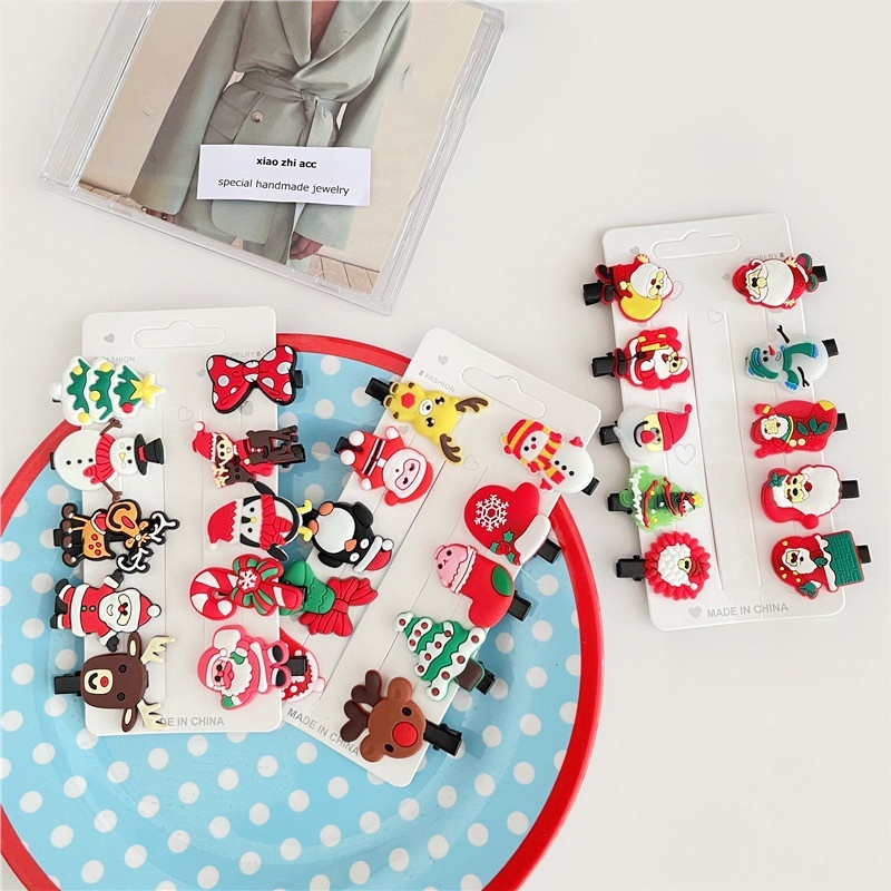 Sét 10 Kẹp Tóc Hoạ Tiết Noen Giang Sinh Cho Bé Yêu Đi Học Và Đi Chơi