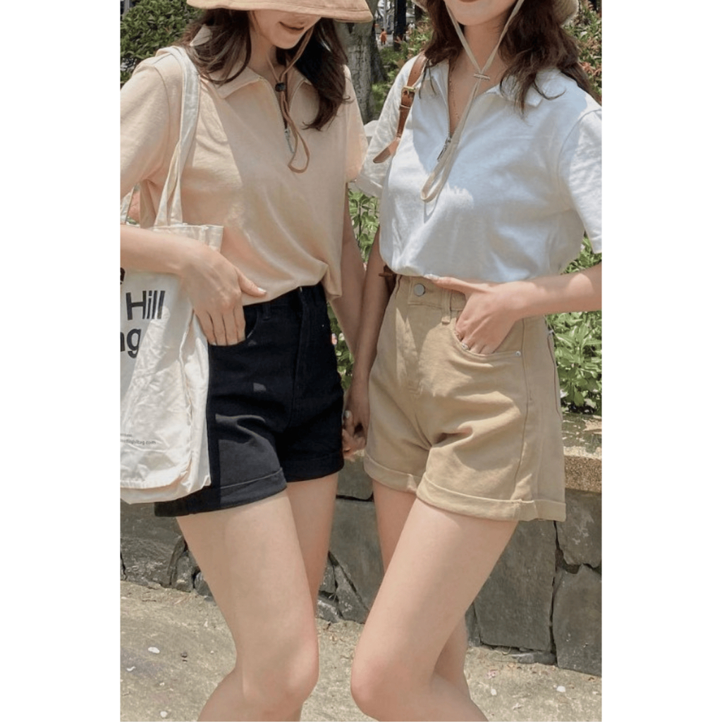 Áo POLO nữ cổ kéo khoá trơn x TIEUMAY, áo thun nữ cổ kéo khoá trơn 100% cotton dày dặn TMPL01