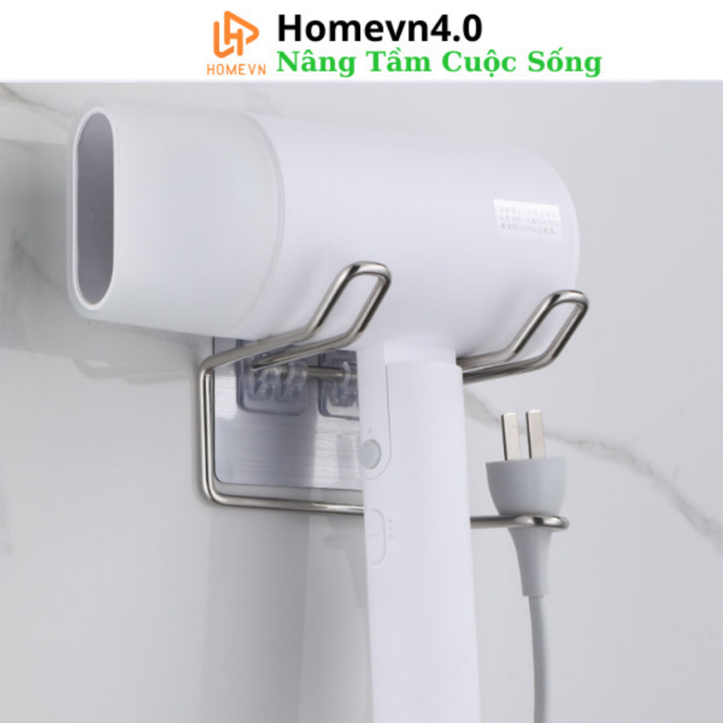 Giá Treo Máy Sấy Tóc Inox Dán Tường Không Cần Lắp Đặt Inox 304 Cao Cấp