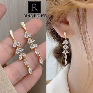 (Chuôi Bạc 925) E122 Khuyên tai bông tai nữ dự tiệc ngọc thả sáng đẹp Ring House