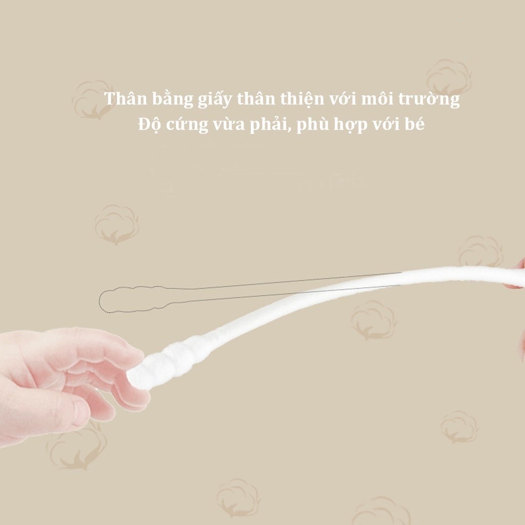 Tăm bông Misuta cho bé sơ sinh chất liệu bông tự nhiên, hộp 400 que