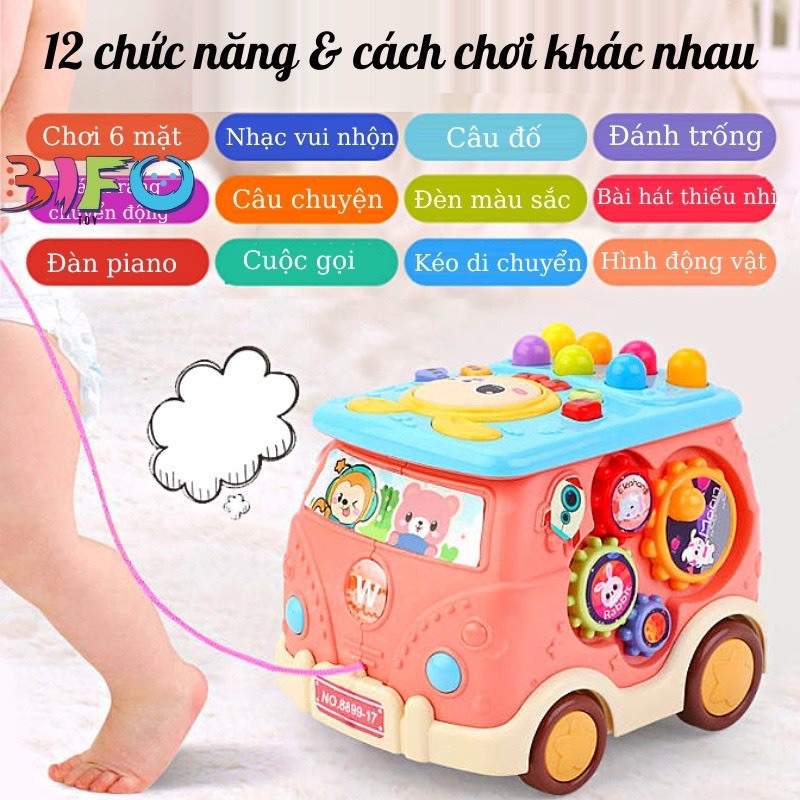 Đồ chơi hộp nhạc ô tô đa năng 6 mặt có đèn, nhạc, hình khối cho bé