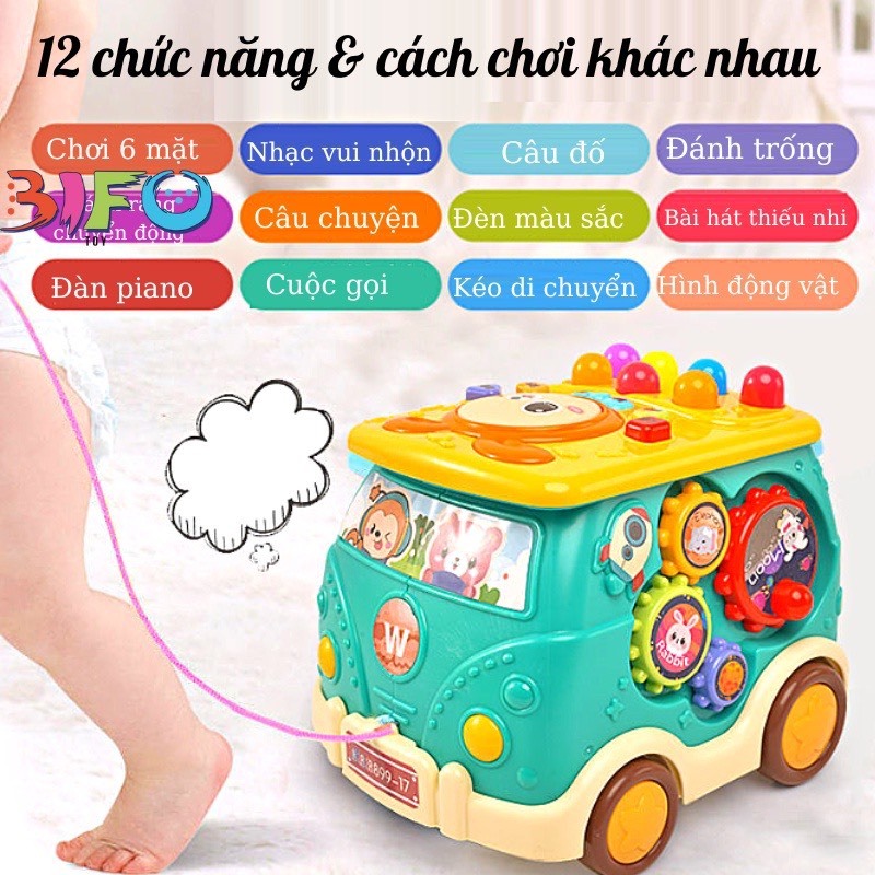 Đồ chơi hộp nhạc ô tô đa năng 6 mặt có đèn, nhạc, hình khối cho bé