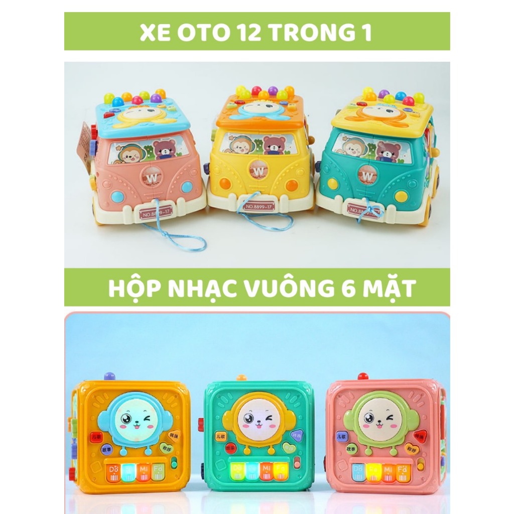 Đồ chơi hộp nhạc ô tô đa năng 6 mặt có đèn, nhạc, hình khối cho bé