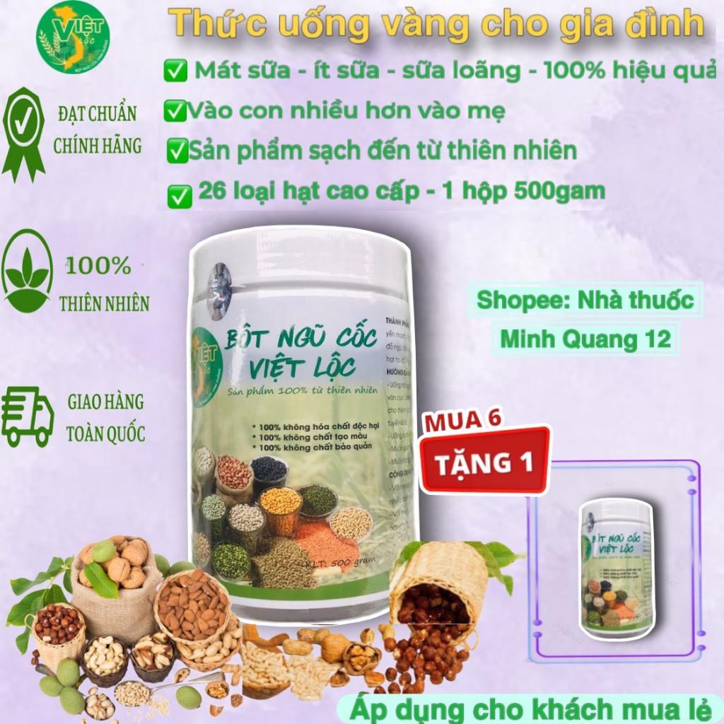Ngũ cốc lợi sữa Việt Lộc kích sữa,tốt sữa, bé ăn ngon ngủ ngon - Ngũ cốc bầu 500g .
