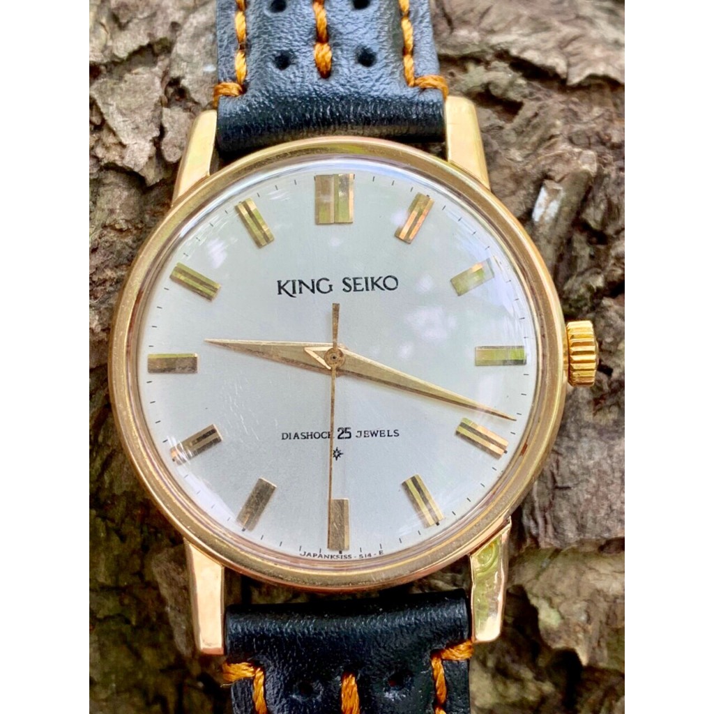 Đồng hồ nam King Seiko Diashock automatic 25jewels, niềng mạ vàng dây da