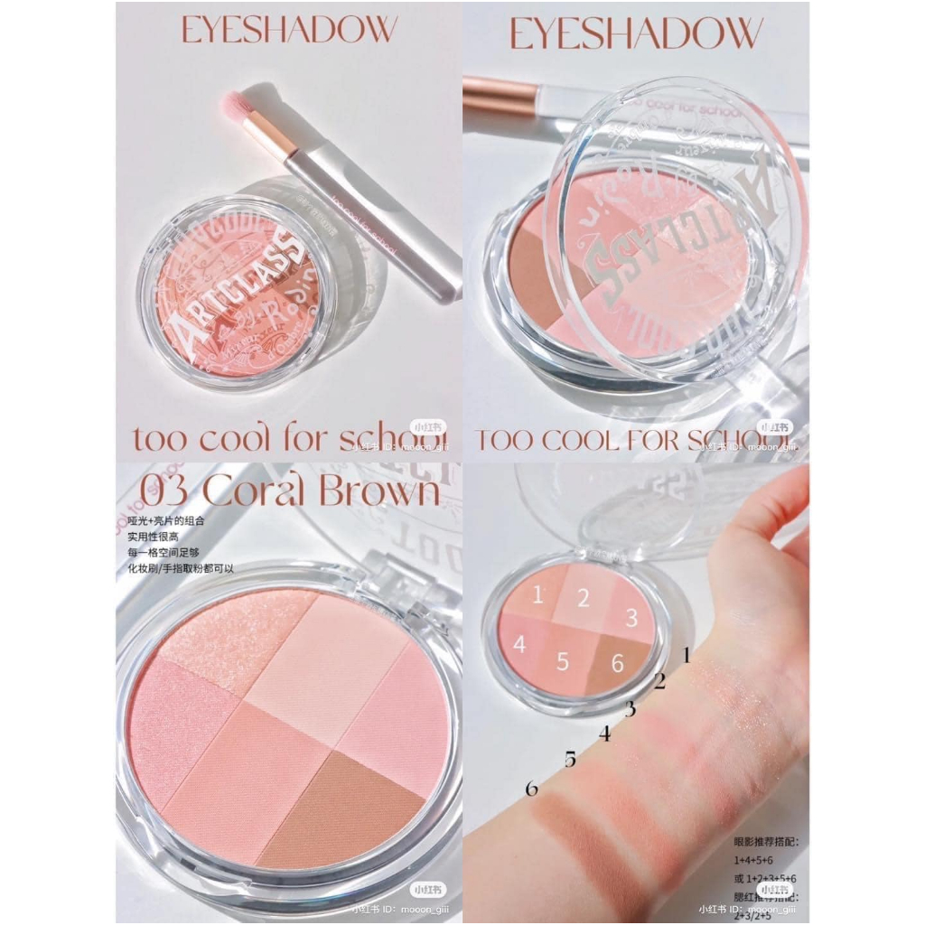 Bảng phấn mắt 6 Ô Too Cool For School By Rodin Blending Eyes - Màu 03: Coral Brown